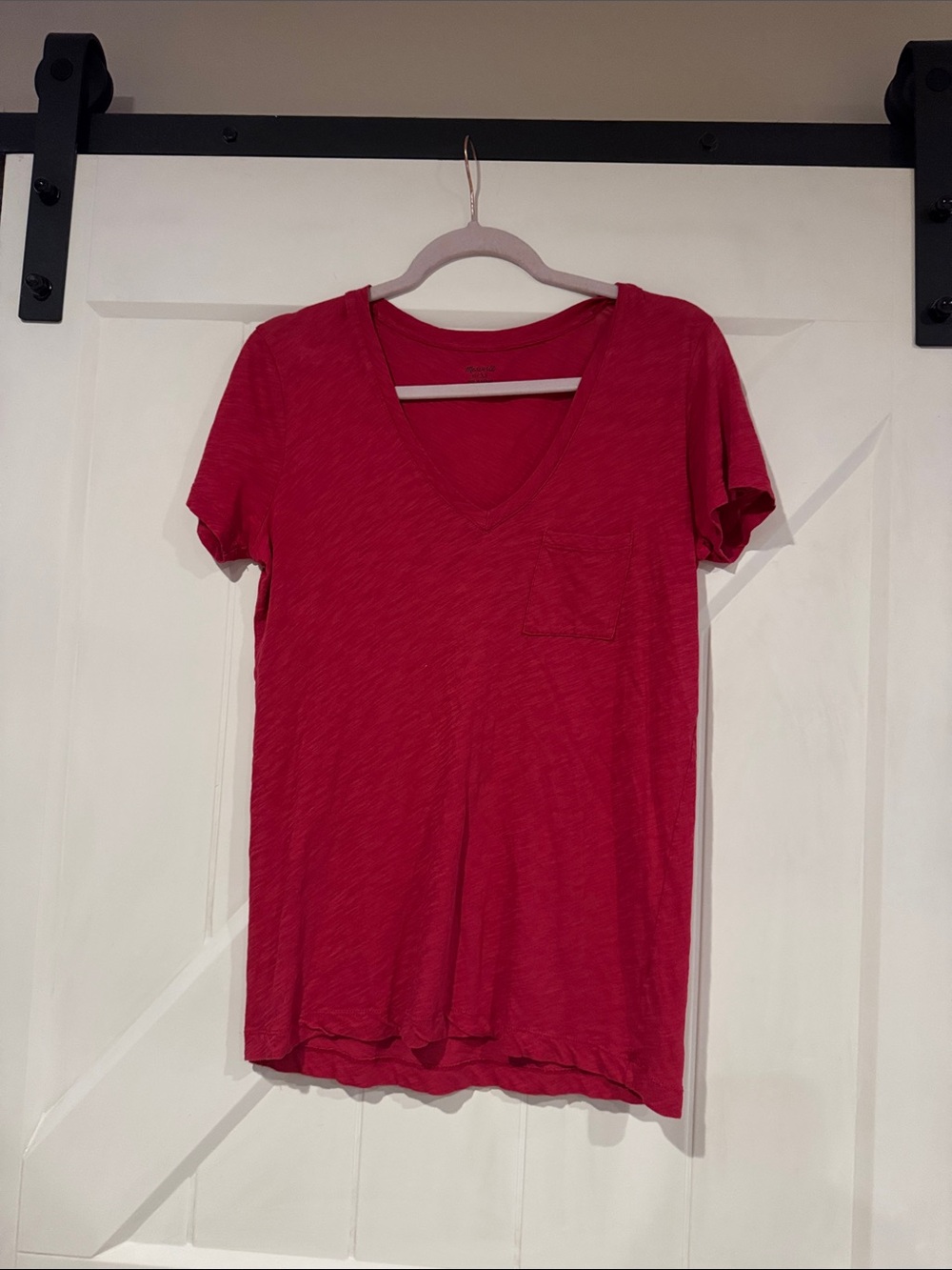 Madewell Women's V-Neck Pocket Tee - Fuchsia Pink
